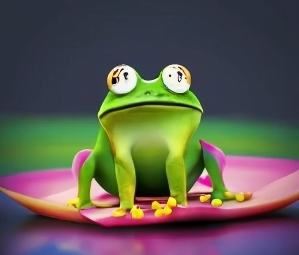 Frog sitting on a water lili with a blank stare
